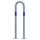 Barrier bracket | as e-charging station protection | to be fixed by plugs, | total width: 300mm, total height: 1000mm | hot-dip galvanized with 3 blue reflective strips foil type RA1/A